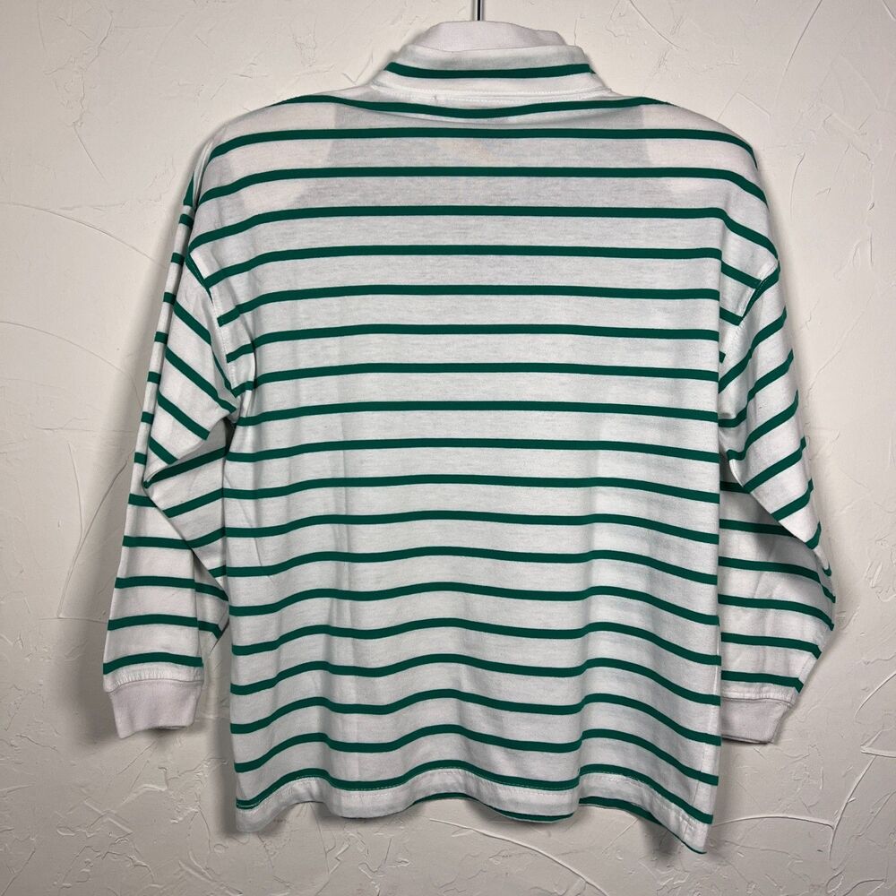 Vintage Mock Neck Sweatshirt Erika Green White Striped Floral Cottagecore Sz SP - Picture 9 of 11